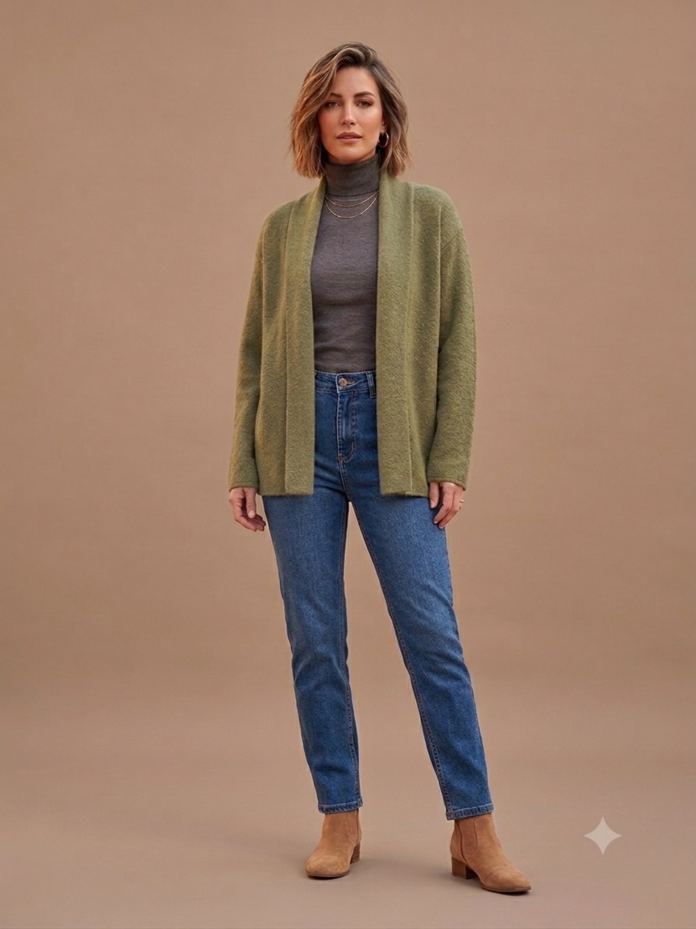 Zara Open Cardigan – Olive Green Knit